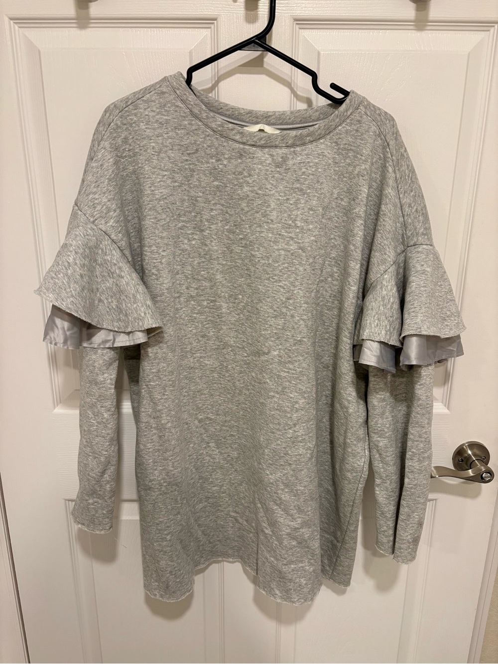 Ruffled Sleeve Gray Women's Top